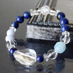 大型オーバル天然水晶とアクアマリンとラピスラズリとブルーレースアゲートの 天然石 パワーストーン ブレスレット / 天然石ブレスレット