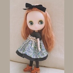 【受注製作】ドール服 ミディブライスアウトフィット リバティワンピース＋リボンセット（チャコール）