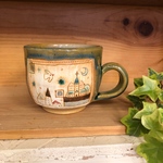 陶器コーヒーカップ　Village青ガラス