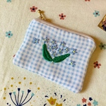 仕切り付き刺繍ポーチ・ミニ（ブルー系・忘れな草）＊送料無料＊