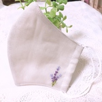《ラベンダー》夏用 ワンポイント刺繍リネンマスク 防シワ加工