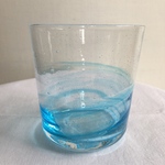吹きガラス　スカイブルー「水流」ロックグラス　泡入り