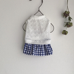 【再販】犬服 *C & S ギンガムチェックワンピース*オフ×ネイビー