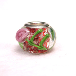 大穴◆チャームビーズ◆【２個】 約11×15mm 約5mm穴 花模様 赤ラメ 06-1426