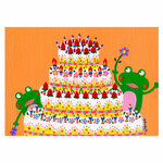 油絵「カエルの誕生日」フレーム付イラスト