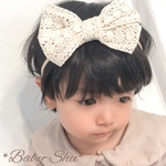 *＊新生児からOK コットンレースのダブルリボンヘアバンド＊*