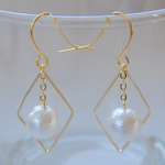 再販3 コットンパール揺れるひし形ピアス／イヤリング♡