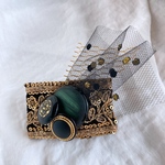 ［送料無料］ヴィンテージボタンと刺繍リボンバレッタ