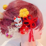 ミニお面☆きつね☆かすみ草☆江戸うちリボン☆つまみ細工☆卒業式☆お祭り☆髪飾り☆成人式髪飾り☆ウエディング☆和装☆袴ヘア☆