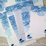 消しゴム版画「レターセット（縦型封筒）・ポストカードのセット(紫陽花）」