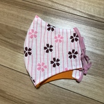 《ヒンヤリ接触冷感 夏用》手ぬぐいマスク (桜ストライプ　内側：オレンジ／接触冷感生地) 大きめサイズ 