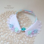 再販!! お花いっぱいプチ襟首輪　ブルーちょうちょ