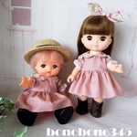 メルちゃん服　ピンクスカート小花ワンピ＆うさ耳ヘアゴム　めるちゃん服　ソランちゃん服　 レミンちゃん服　めるちゃん　