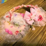 犬・猫の首輪　28～31　ocochanリボンチョーカー　ピンク・花柄・巻薔薇
