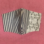 ⭐ 夏用マスク(ネイビー×生成のストライプ＋生成の刺繍レース)·····1個