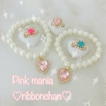 ♡ピンク♡パールと揺れるハートビジューのブレスレット