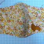 シェルティ刺繍付　マスク　小花黄土♪　大人用　裏Wガーゼ←縫い代押さえ縫いのひと手間追加♪　咳エチケット