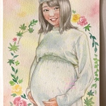 妊婦さん似顔絵オーダー（マタニティフォトを水彩画イラストに）妊婦さん1名様〜／出産祝い妊娠祝いプレゼントにも