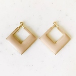 Beige Double Square Gold Framed Pendant Tops