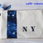 Ｖｅｇｅ…様ご注文品*大き目ポーチ：イニシャル＆数字お入れします*宇宙*銀河ぺたんこポーチ　帆布　