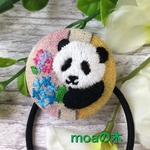 パンダ刺繍あじさいのヘアゴム🐼