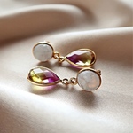 14KGF/ MOONSTONE YELLOW PURPLE DOUBLET CRYSTAL STUD EARRINGS