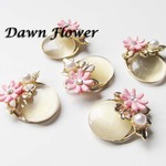 【D-0026】5pcs　キャッツアイストーン　丸のキャッツアイと花　21×20mm　ゴールド　ピンク　チャーム