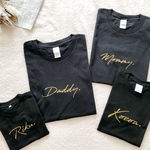 4枚セット Stylish.名前入りTシャツ (ゴールドプリント) 出産祝い 親子リンクコーデ 名前入り 名入れ