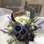 ブリキポットのアレンジ（ブルー）
