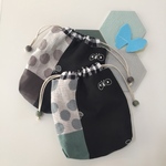 ハンドメイド　リネン巾着　 ミナペルホネン　choucho　CHECK&STRIPE　ドットダイヤモンド　ブルーグレー
