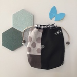 ハンドメイド　リネン巾着　ミナペルホネン　choucho　CHECK&STRIPE　ドットダイヤモンド　ベージュドット