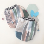 ハンドメイド　リネン巾着　ミナペルホネン　waterfall　CHECK&STRIPE　field of flower　グレイッシュブルー