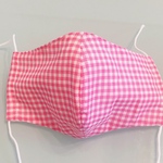 【yummy212さまオーダー専用】薄くて涼やか！顔すっぽり大きめ立体マスクセット【ピンクチェック・白刺繍2】