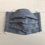 0601maron様オーダー品・２枚/さらに大きめサイズ・男性用／コットンリネン ボーダー シャツ生地×ダブルガーゼの プリーツマスク
