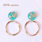 【再販3】夏𓇼海 シェル カボション×ゴールドリング✳︎大ぶり ピアス / イヤリング / 樹脂ノンホールピアス　𓆡⋆* 