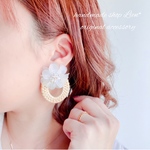 クリアフラワー×ラタン 大ぶり  ピアス/イヤリング 