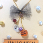 ハロウィン限定★黒リボンとおばけとおばけかぼちゃのキラリお星様☆ネックレス