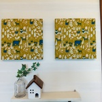 草原の動物たちのファブリックパネル 2枚セット  30cm×30cm 