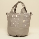 Sサイズ　ライトグレー色　無地とドット柄生地　丸底トートバッグ♪　Fm2 Lab.