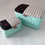 マスクケース蓋付きボックス（大と小）スター柄×チェック柄  