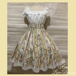 1点物*クラシカルローズ シャーリングワンピース★薔薇ブーケ/ベージュ系×オフ白(即納品)