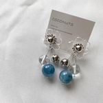 クリアフラワー×くすみマーブルビーズゆらゆらピアス( blue )