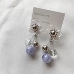 クリアフラワー×くすみマーブルビーズゆらゆらピアス( purple )