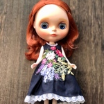 夜会のdress　豪華な花のdress　赤・ピンクパール（濃紺）