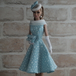 水色シルク フレアワンピース【Barbie FR PoppyParker Misaki 1/6 ドール服】