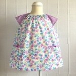 【mo-2s様オーダー品】半袖スモック・バタフライストロベリー×リラ色ピンドット (120size)