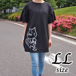 袖フリルカットソー 猫柄 黒 LLサイズ