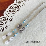 【再販】🌴🐚ターコイズブルー色SWAROVSKIのメガネチェーン グラスコード