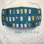 【洗濯猫柄・ダークターコイズ】ダブルガーゼ使用布マスク
