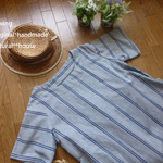 natural*(L)グレー地紺ライン半袖チュニック